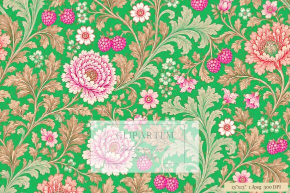 Download Victorian Floral Green Pink Digital Art - Digital Collection