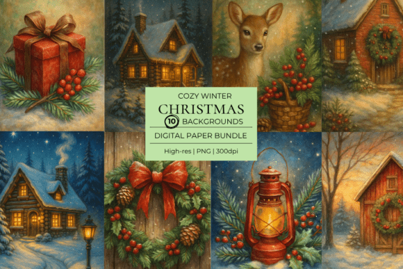 Download Cozy Winter Christmas Digital Paper Set - Digital Collection