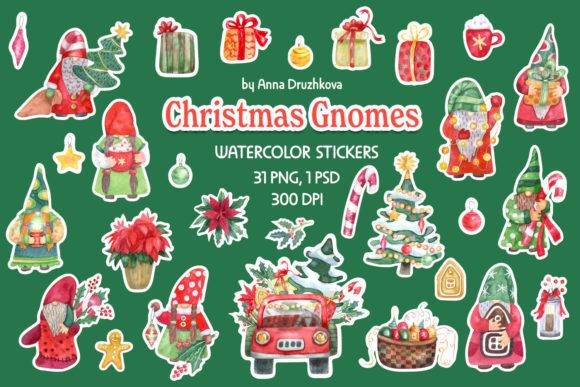Download Christmas Gnomes Watercolor Stickers - Watercolor stickers Collection