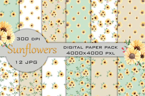 Download Watercolor Sunflower Digital Paper Pack - Digital Collection