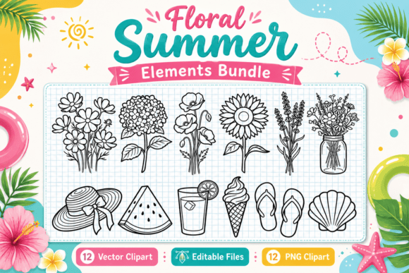 Download Floral Summer Elements Stamp Clipart PNG - Premium Resources