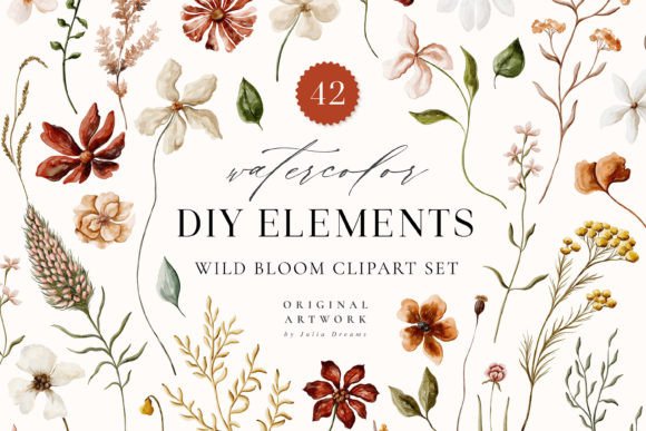 Download Wild Bloom Watercolor Digital Clipart - Digital Collection