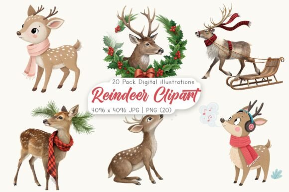 Download Watercolor Reindeer Clipart Bundle - Watercolor reindeer clipart Collection