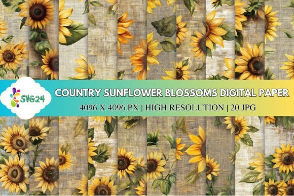 Download Country Sunflower Blossoms Digital Paper - Digital Collection