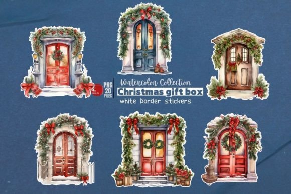 Download Christmas Door Watercolor Stickers - Watercolor stickers Collection