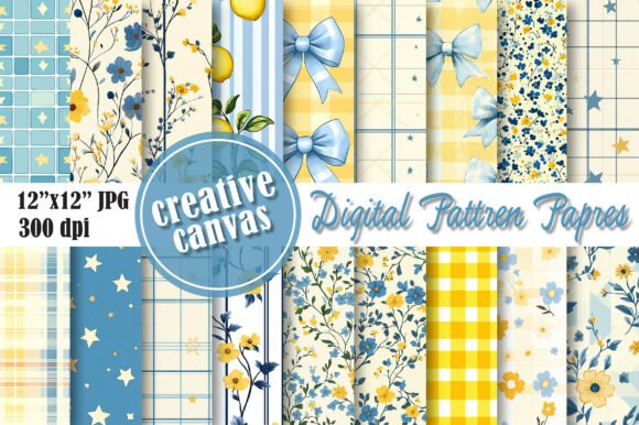 Download Blue &amp; Yellow Floral Digital Paper Bundl - Digital Collection