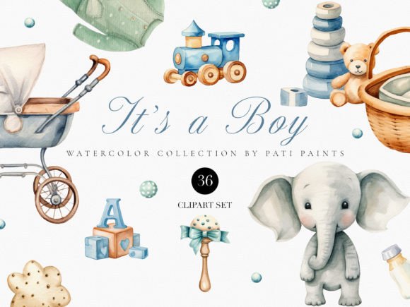 Download Baby Boy Watercolor Digital Clipart Set - Digital Collection