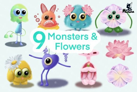 Download 9Monsters &amp; Flowers Digital Art, Sticker - Digital Collection