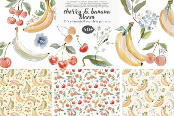 Download Watercolor Cherry Banana Clipart Set - Premium Bundle