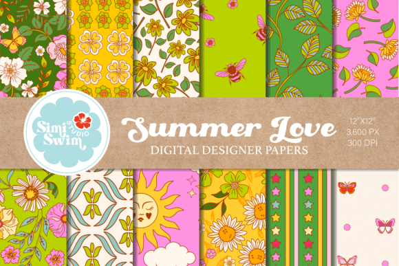 Download Digital Retro Summer Love Floral Paper - Premium Resources